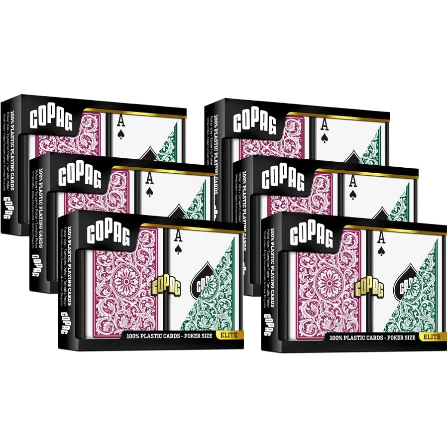 

1546 Design 100 Plastic Playing Cards Poker Size Standard Green Burgundy (Regular Index 6 Sets) Durable and Smooth Gaming Cards