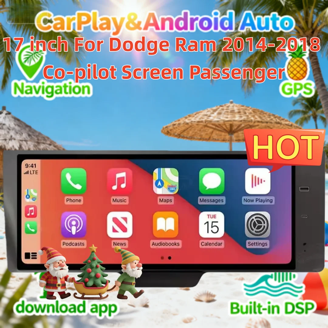 17 "مشترك الطيار الركاب الترفيه شاشة مشغل وسائط متعددة ل دودج رام 2014-2018 أندرويد اللاسلكية نافي راديو ستيريو