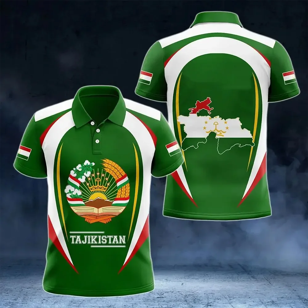 New Tajikistan National Flag Graphic Polo Shirt Tajikistan National Emblem Men's Tops  National Day Gifts High Quality Clothing