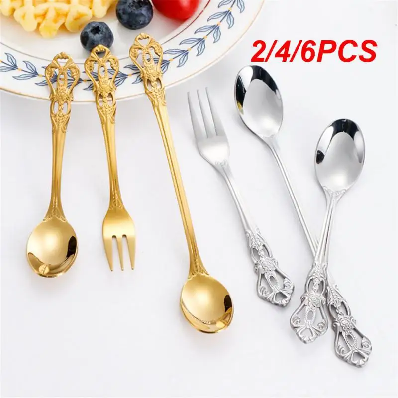 2/4/6PCS Coffee Accessories Spoon Stainless Steel European-style Carved Small Kitchen Accessories Snack Scoop Dinnerware