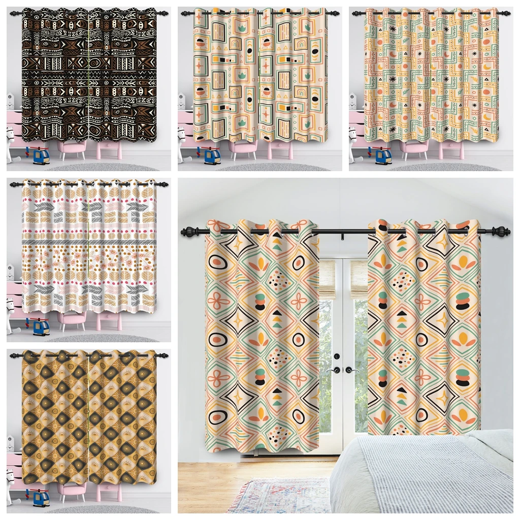 

2pcs/set Bohemian Style Window Curtains Nordic Modern Home Decorations Bedroom Living Room Blackout Polyester Fabric Curtains