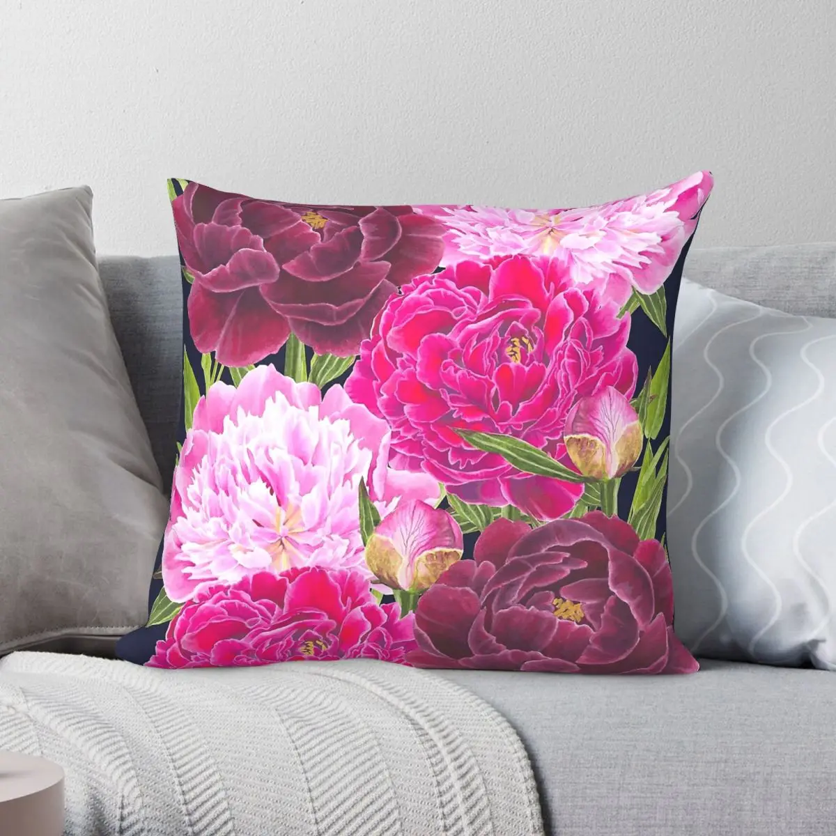 A Fleeting Moment Garden Peonies Square Pillowcase Polyester Linen Velvet Zip Decorative Pillow Case Sofa Cushion Cover 45x45
