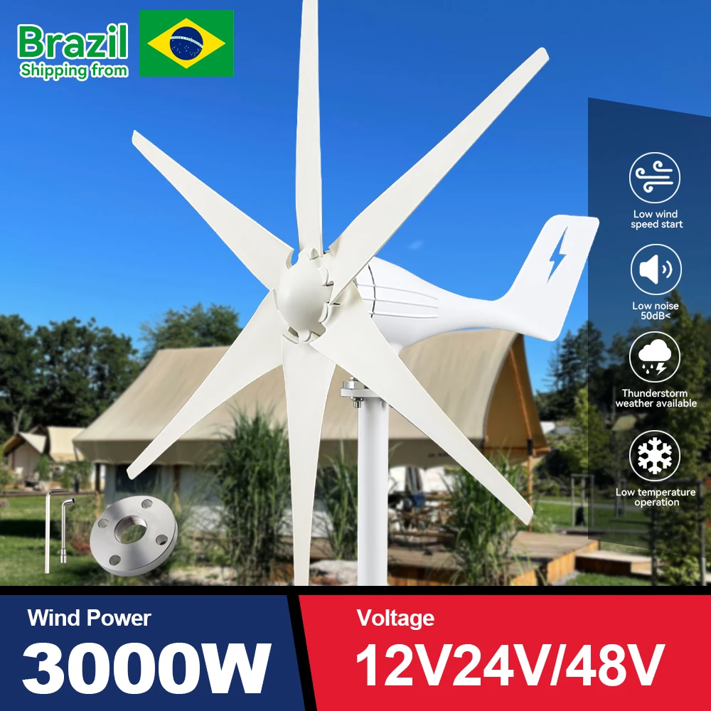 

3000w Wind Power Plant Wind Turbine Generators Portable 12v 24v 48v 3/6 Blades With Mppt Charge Controller Windmills For Homeuse