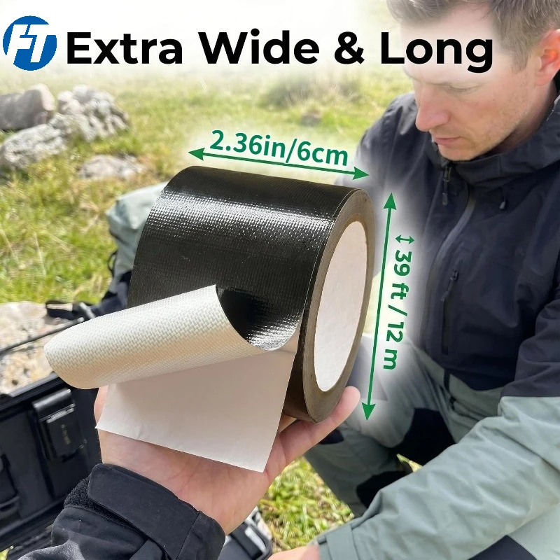 6cmx12M Waterproof Awning Repair Tape Heavy Duty UVproof Canvas Tarps Tents Boat Cover Sails Tear Repair Patch Kit Outdoor Black