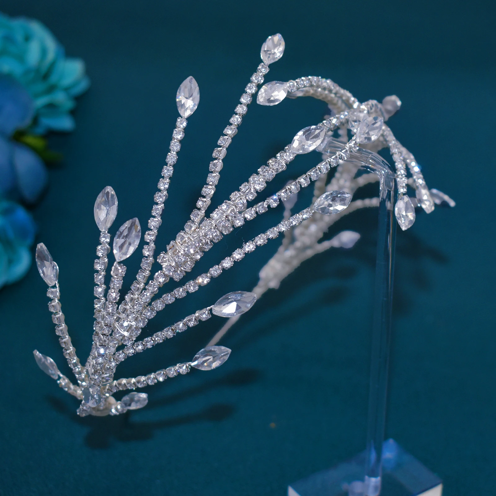 DZ113 حجر الراين الزفاف خوذة الباروك مجوهرات إكسسوارات الشعر كريستال الزفاف هيرباند الفضة قاعة الرقص عقال هوب