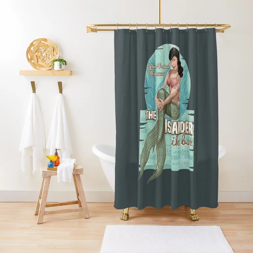 

The Islander Tiki Bar - Bettie Page Mermaid Shower Curtain Washable Waterproof Fabric Shower Bathroom Showers Curtain