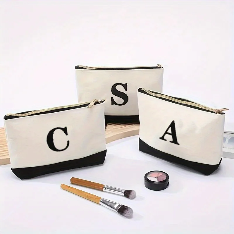 2PCS Makeup Bag Canvas Printed Letter Zero Wallet Fashion Gift Storage Bag Convenient Zipper Bag Small Item Storage Bag