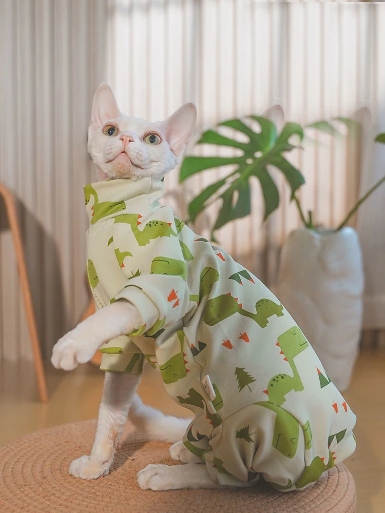 Sphynx Cat Clothes Soft Cotton Undercoat in Winter for Hairless Cat Warm Turtleneck 4-legged Jumpsuit For Devon Rex Cat Costumes