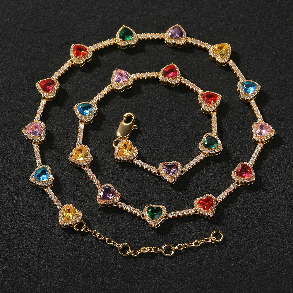 Uwin Adjustable Rainbow Heart CZ Tennis Bracelet Iced Out AAAAA+ Cubic Zirconia Colorful Gem Bracelet For Women Hiphop Jewelry
