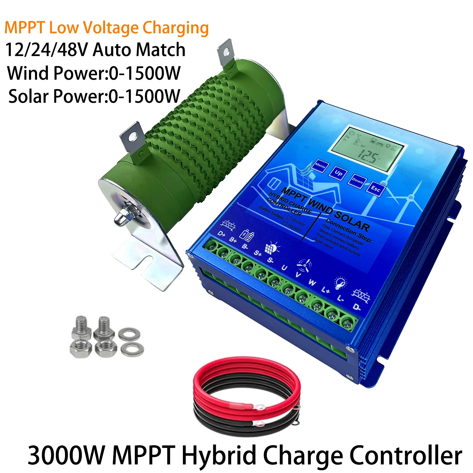 

3000W MPPT Hybrid Wind Solar Charge Controller 12V 24V 48V Wind Turbine Solar Panel Charging Regualtor For Lifepo4 Lithium GEL