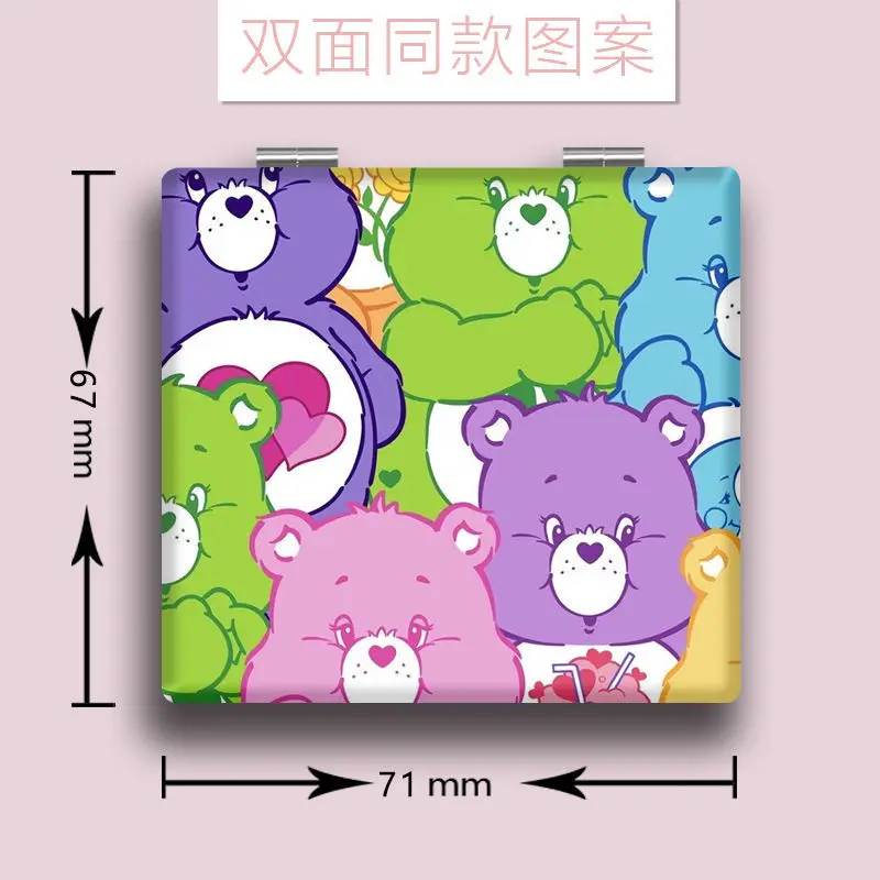 مرآة مكياج محمولة من كيوت كير بير، مرآة مكياج قابلة للطي على الوجهين، مرآة مكياج مربعة الشكل للفتيات للخروج