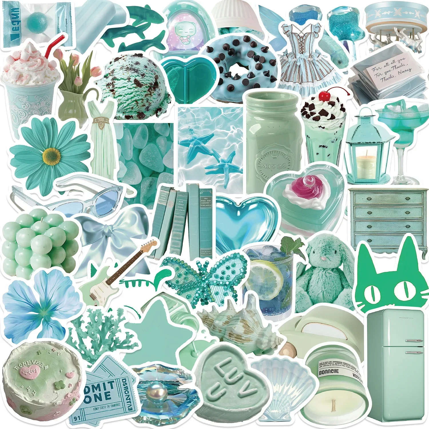 

10/30/50Pcs Peppermint Green Waterproof Graffiti Sticker Aesthetic Decorative Luggage Laptop Phone Guitar Scrapbook Kids Sticker