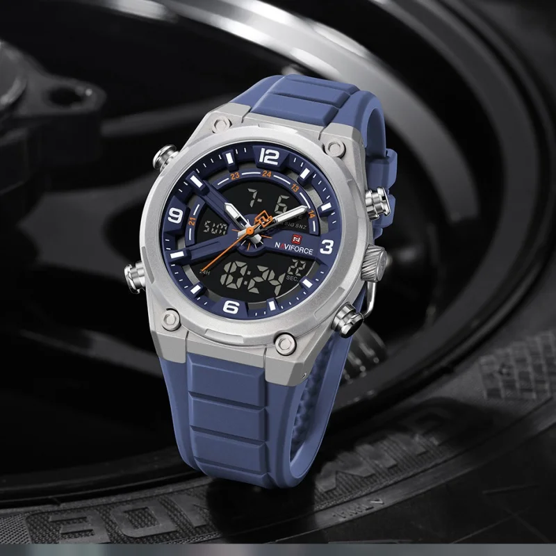 NAVIFORCE New Style Men‘s Sports Watch Luminous Calendar Display Waterproof Shockproof Watches with Silicone Strap Wristwatch