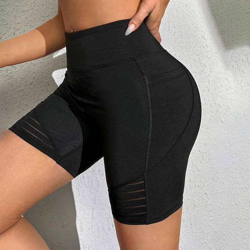 Mesh High Waist Yoga Pants with Pockets Shorts for Women Tummy Control Workout  Shorts for Women