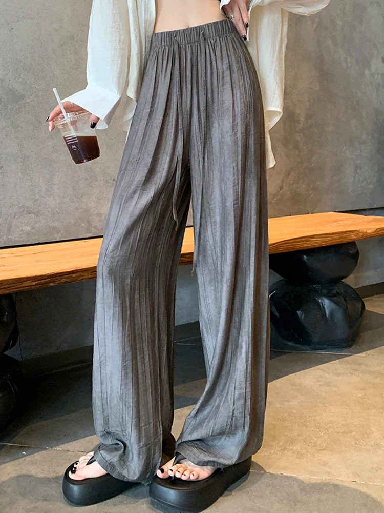 Summer Classic Solid Color Loose Simple Female Wide Leg Pants New Street Thin Style Fashion Office Ladies Casual Women Pants