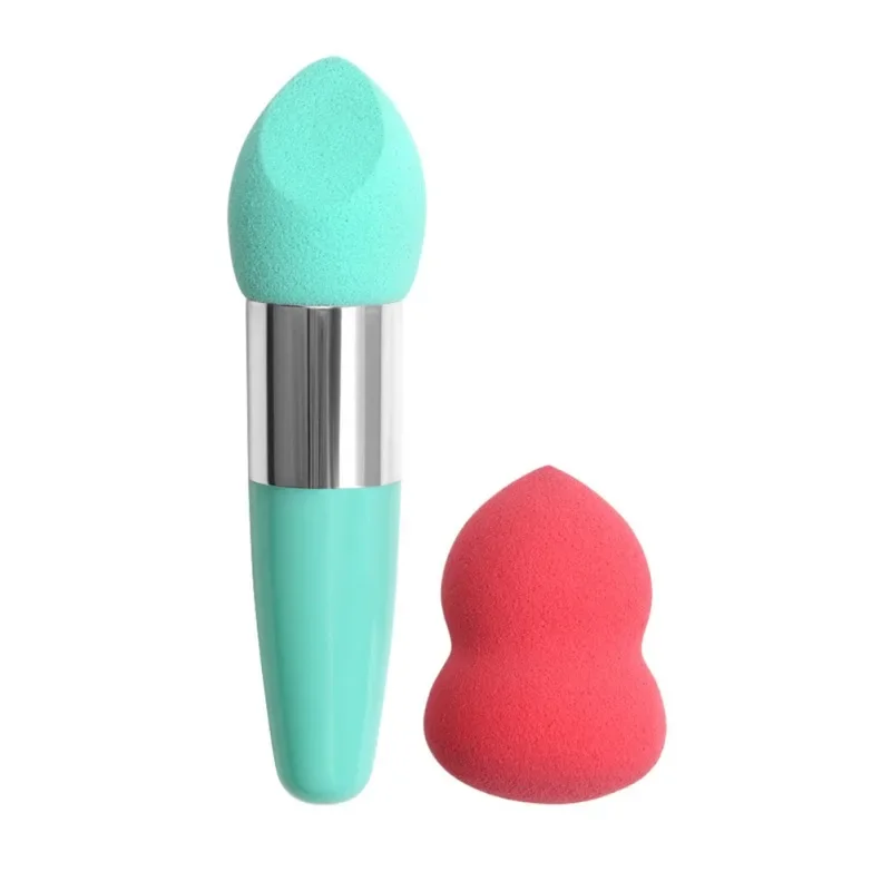 2 Pcs/Set Makeup Blenders & Sponge Puff Stick Rods Face Make Up  Tool Kit