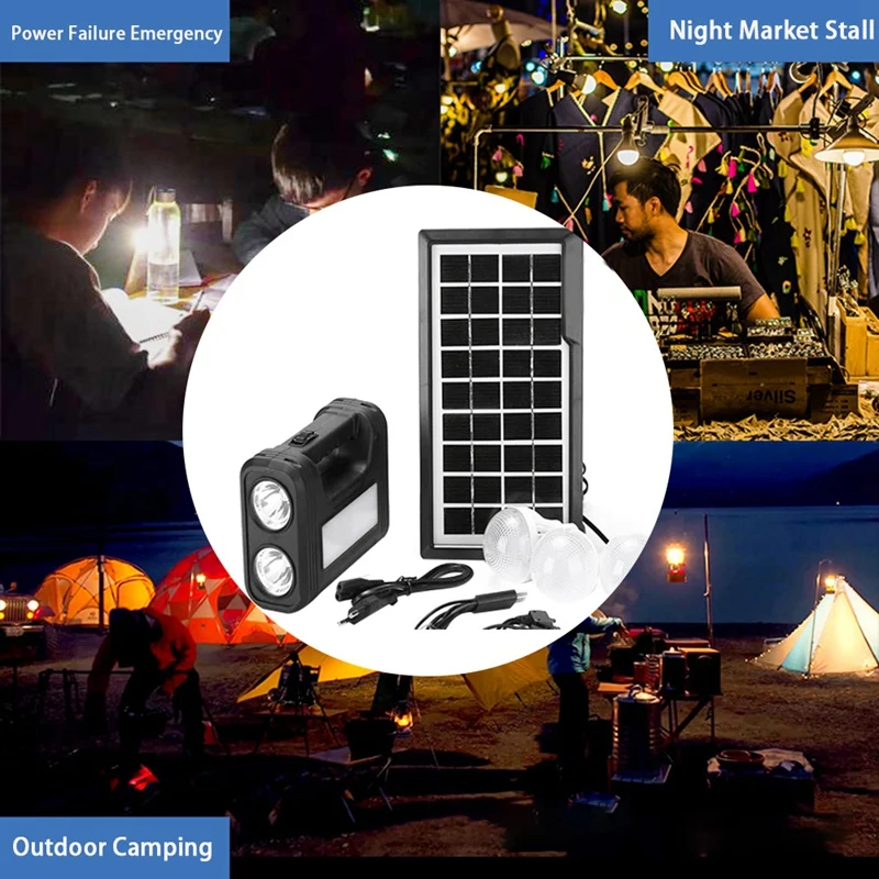 3.5W Solar Panel Light 3 Bulb Set Flashlight Energy Saving Solar Light Outdoor Indoor Rechargeable LED Light