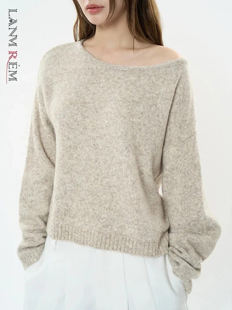 [LANMREM] Wool Knit Pullover Sweater For Women Round Neck Casual Loose Pullovers Office Lady Tops 2024 Winter New 26C1054