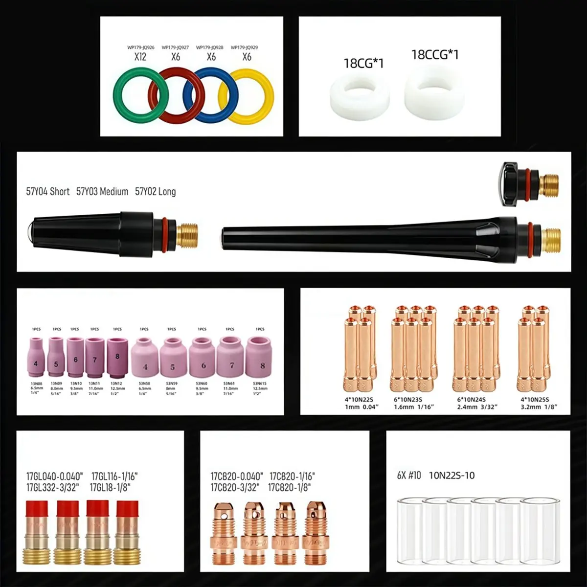 A73P 79PCS TIG Welding Torch Stubby Gas Lens 10 12 Lass Cup Kit for -17/18/26
