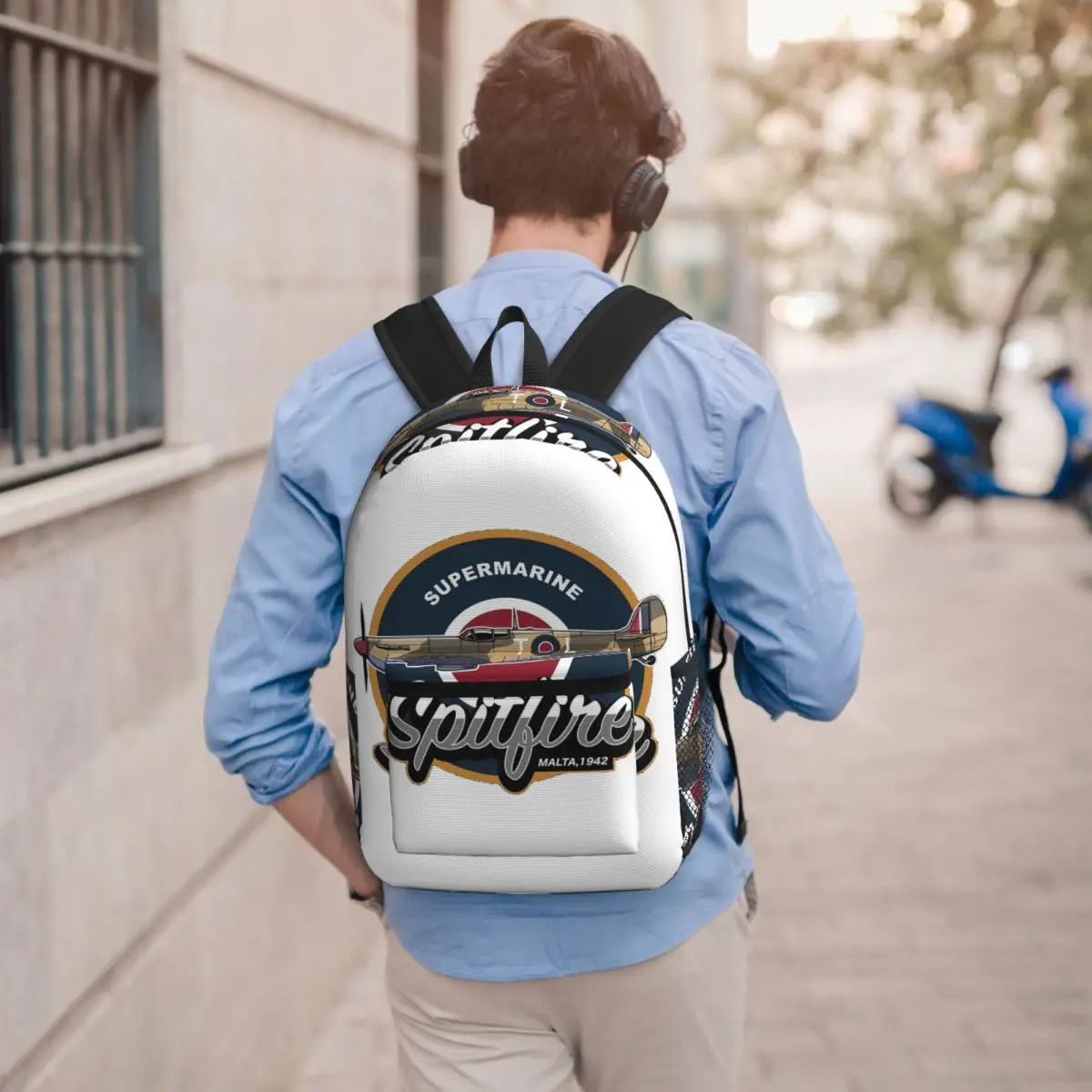 RAF Supermarine Spitfire Fighter Aircraft Plane Airplane Student Backpack School Bag Hiking Travel Daypack Bookbag Shoulder Bags