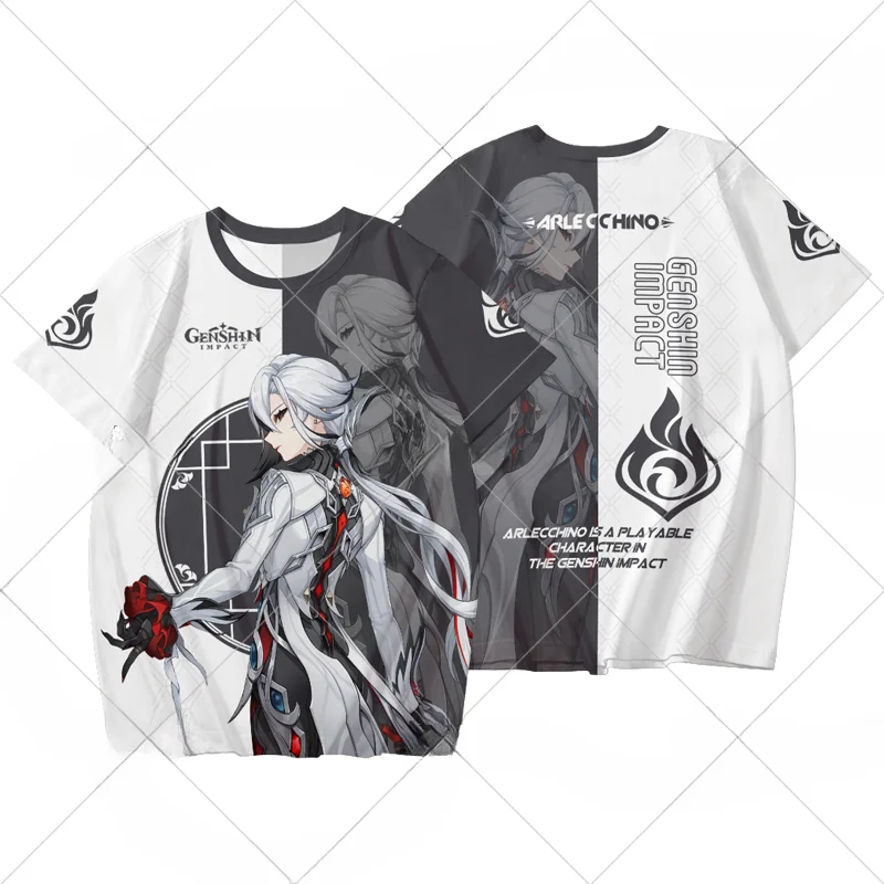 Camiseta de Anime Genshin Impact 3D para hombres y mujeres, Kinich, Kachina, Mualani, Sigewinne, Charlotte, Arlecchino, camisetas gráficas de Cosplay