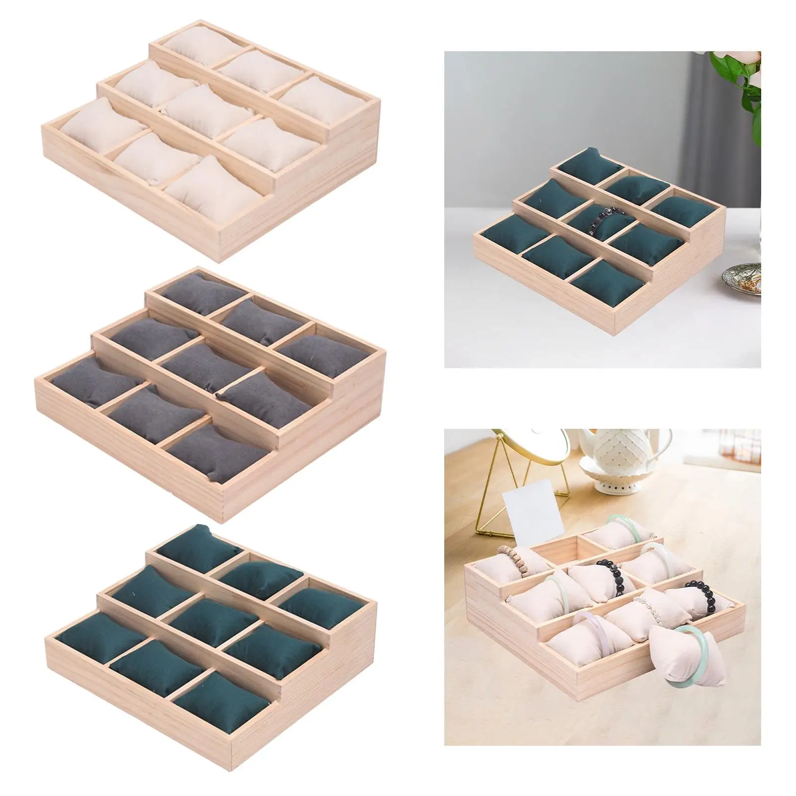 مشاهدة صينية الخشب مع الوسائد قلادة عرض صينية سوار عرض عرض للساعات القلائد والأساور درج العداد