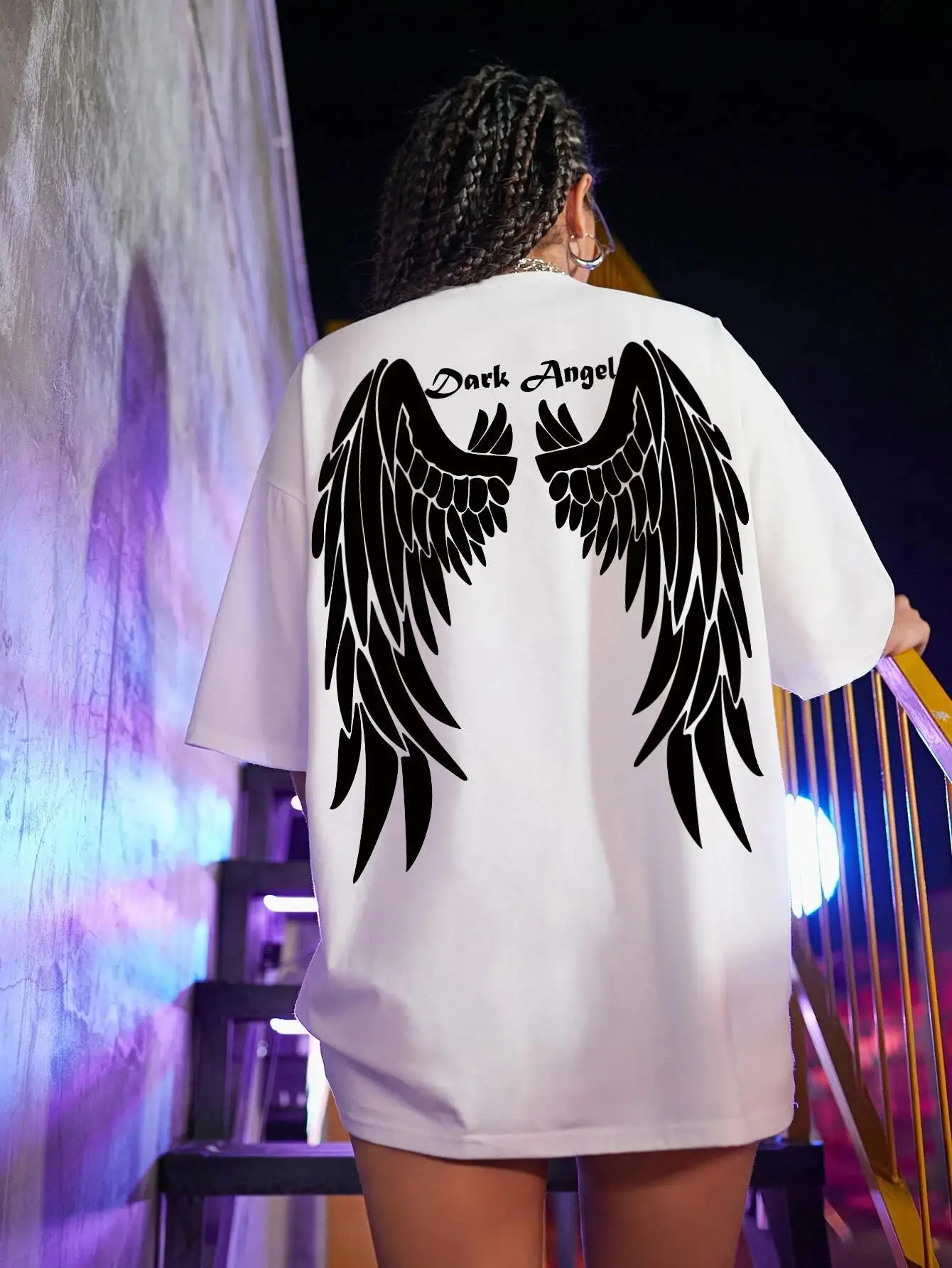 Dark Angel Giant Wingsprinted Women T Shirt Fashion Casual Tshirt Cute Funny Short Sleeve Breathable Comfortable T-Shirt Female