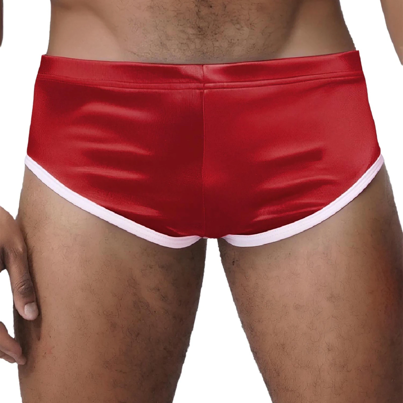 

Men Low Rise Ultra Shorts Panties Elastic Waistband Hemming Satiny Hot Pants Trunks Shorts for Running Beach Loungewear Shorts