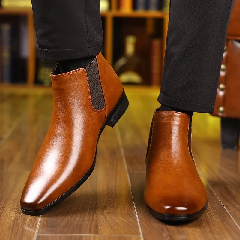 

Men Minimalist Fashionable Chelsea Boots Classic Non Slip Elastic Band Multi-functional for Business Leisure Daily Commuting