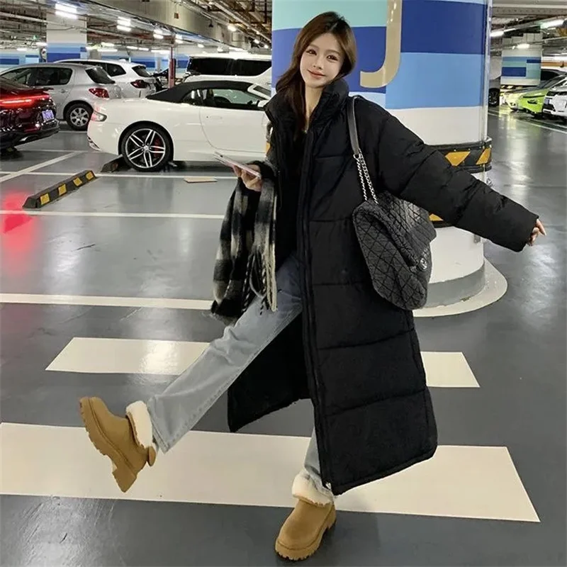 2024 New Solid Color Long Straight Winter Coat Casual Stand Collar Women Parkas Clothes Puffer Stylish Winter Jacket Female Oute