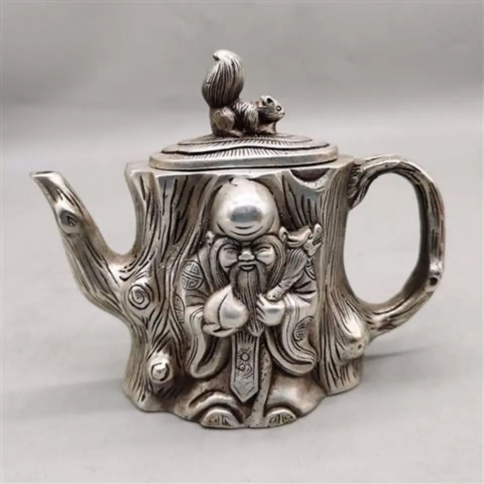 Retro Squirrel God of Longevity Teapot Ornament Decoration Tea Pet Figurines Desk Decor Accessories