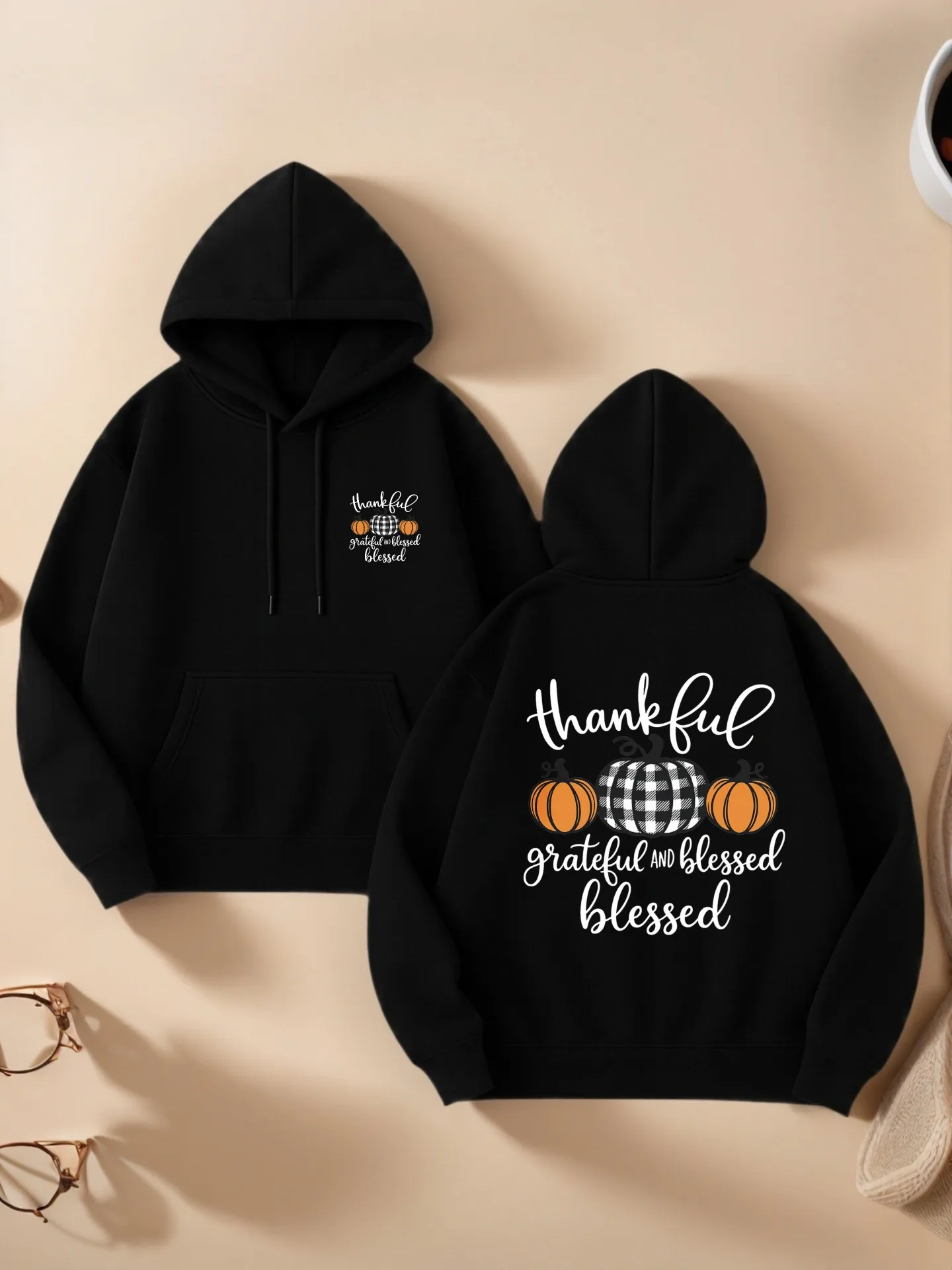 

Женская толстовка с рисунком тыквы Gratitude, повседневный эстетический дизайн, флисовая подкладка, осенние женские наряды