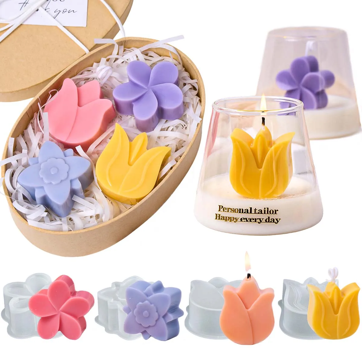 Flower Shape Silicone Candle Mold DIY Tulip Orchid Aromath Soap Candles Molds Plaster Resin Crafts Making Home Valentine's Decor