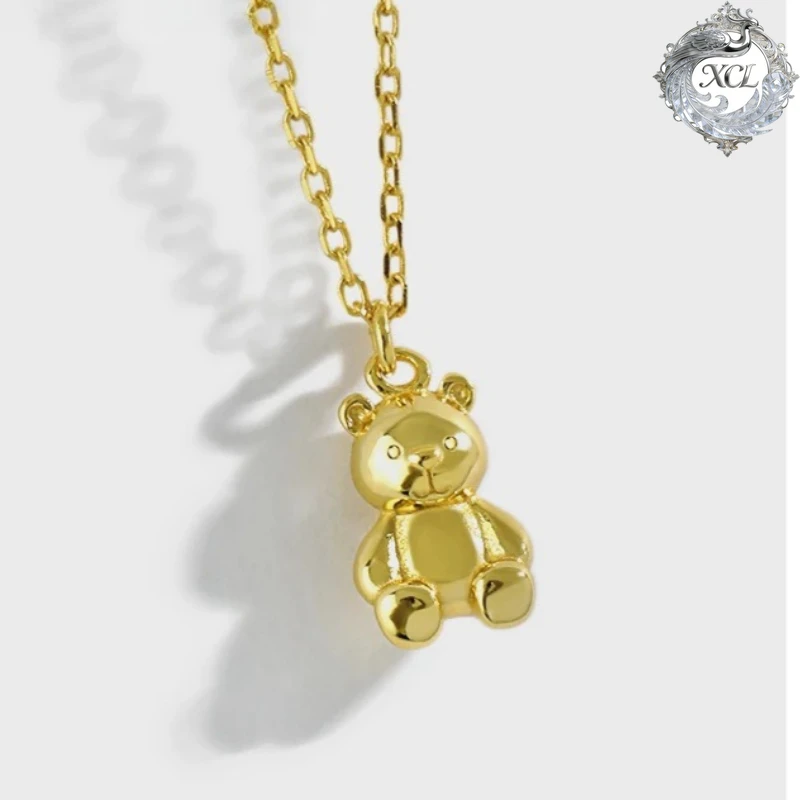 

Серебряное колье XCL S925 с гипоаллергенным кулоном в виде милого медвежонка, дизайнерская цепочка, для повседневной носки, подарок для женщин