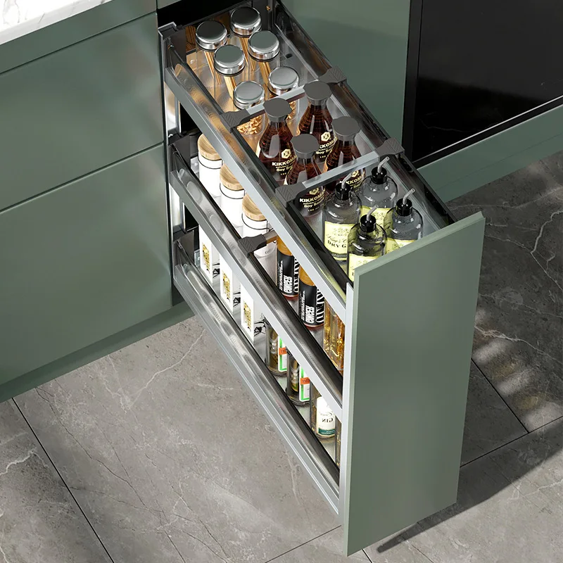 Kitchen Cabinet Drawer Seasoning Storage Shelf 2 layer Condiments Pull Basket Aluminum Alloy Pull Out Cabinet Organizer Rack