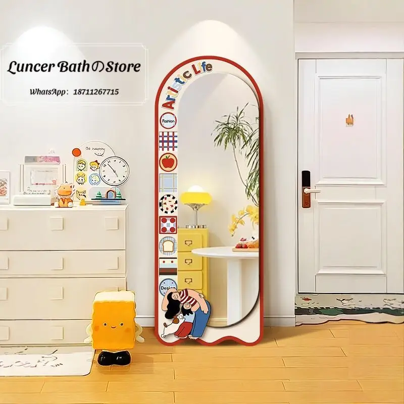 Dopamine Full Length Mirror, Floor Standing Wall Mounted 2 in 1 Dressing Mirror for Bedroom, Ins Style Movable Fitting Mirror