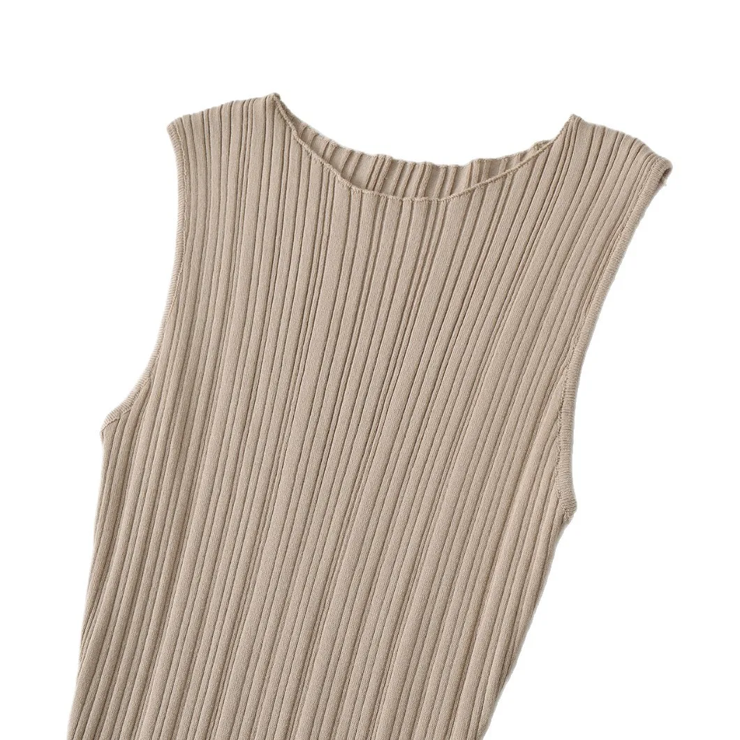 

Knitted Sleeveless Dresses Woman Womens Spring Detail Spliced Open-Knit Fringe Solid Tassels Chic French-Style Loose-Fit Trendy