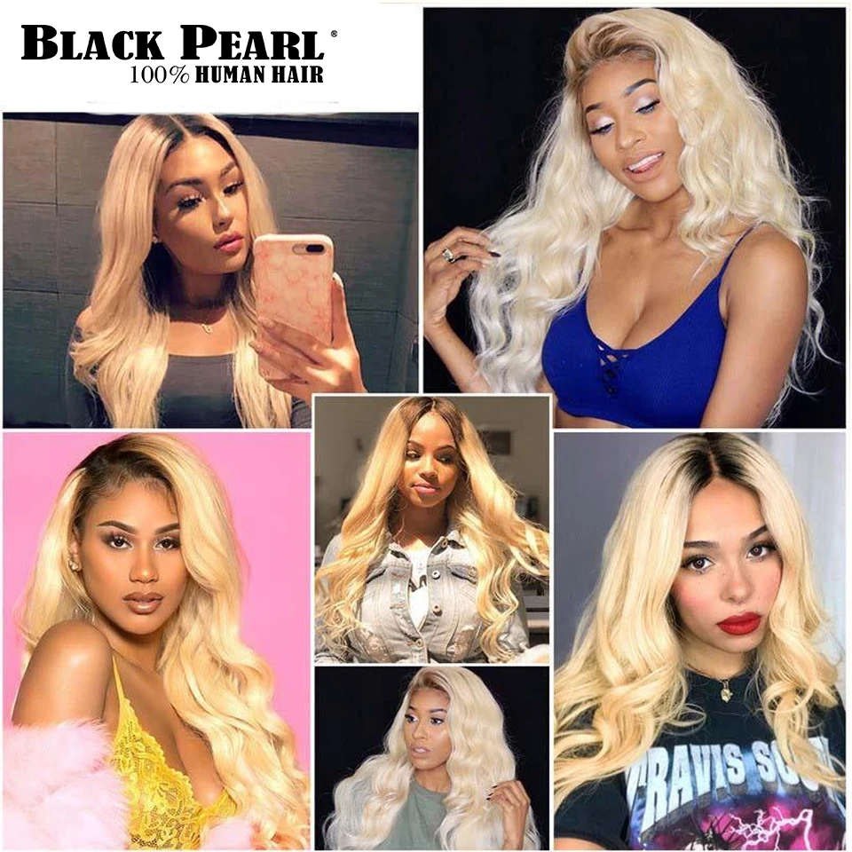 Black Pearl-extensiones de pelo brasileño Remy, mechones de pelo ondulado, Rubio degradado, trama de dos tonos, 1B/613, 1/3/4 unidades, envío gratis