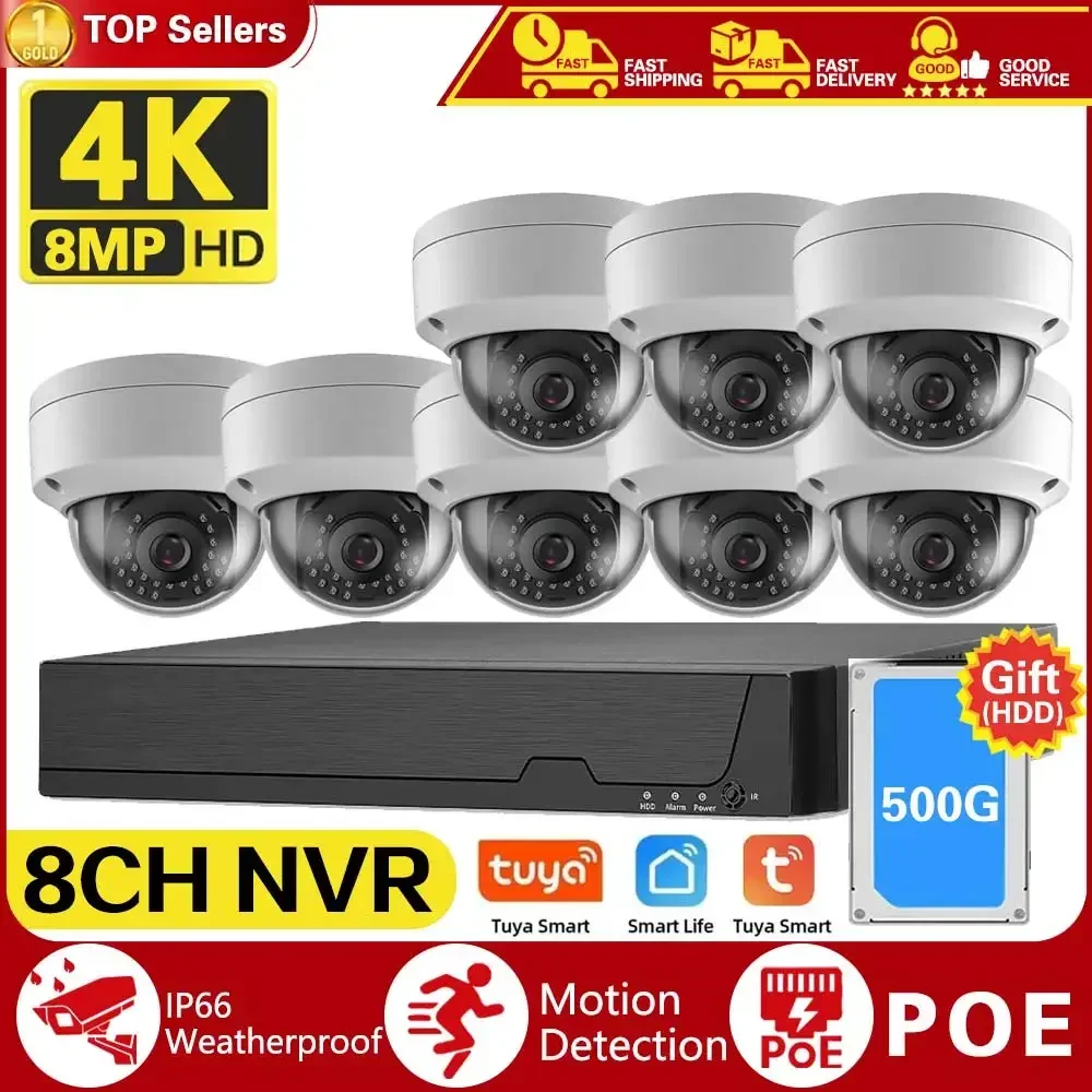 

8MP 8CH Tuya POE NVR Network Video Security System 4K NVR With Human Detection Weatherproof Surveillance Set POE IP Cameras Kit