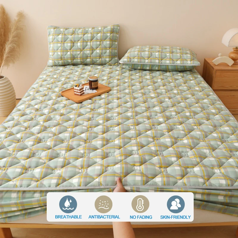Premium Plaid Style Mattress Protector - Mattress Cover Breathable Quilted- Antimicrobial, Noise-Free Hypoallergenic,Lemon Plaid