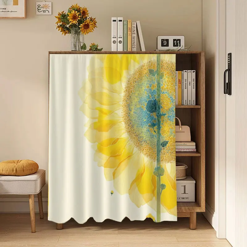 VIKAMA Cabinet Door Curtain Cover Sunflower Gradient Art Print Furniture Dust Cover No Pole 2D Flat Print Easy Install