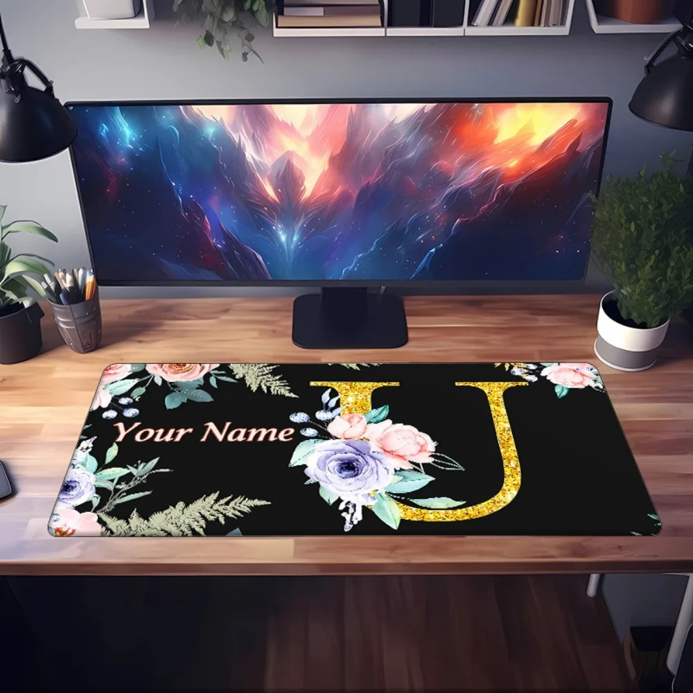 [2D Flat] 1pc Personalized Custom Monogram U Flower Mouse Pad Custom Name Text Multi Sizes Desk Mouse Pad