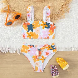 Summer Colorful  Two Piece Girls Bikini Set 5-15 Year Teen Girl Swimsuit Bathing Suit Flower Printed Swimwear