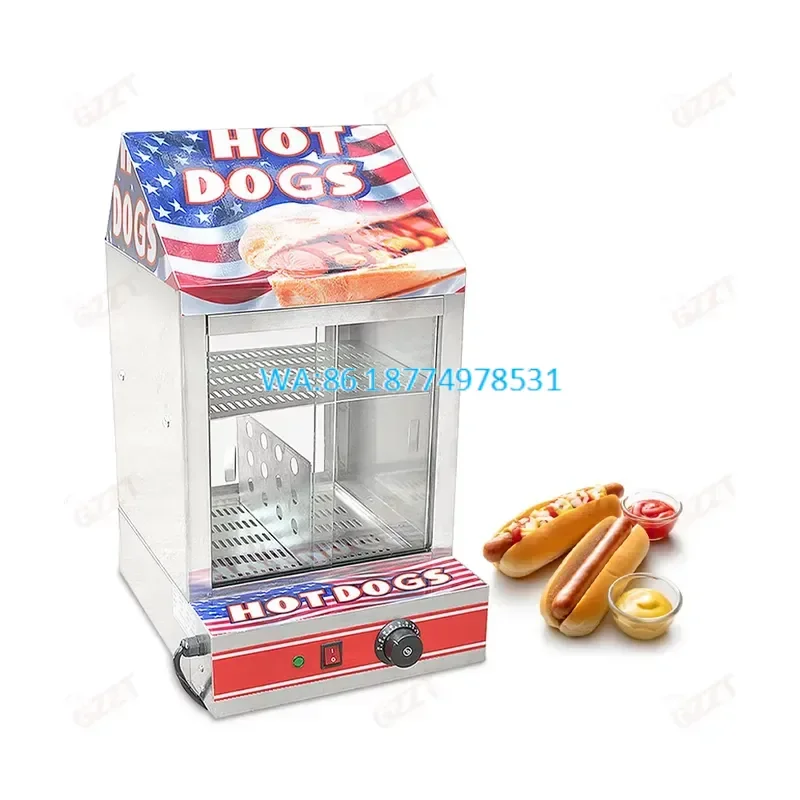 Wmwmnu Double Sided Tempered Glass Commercial Food Warming Showcase Hot Dog Steamer Sausage Buns Warmer Display Cabinet