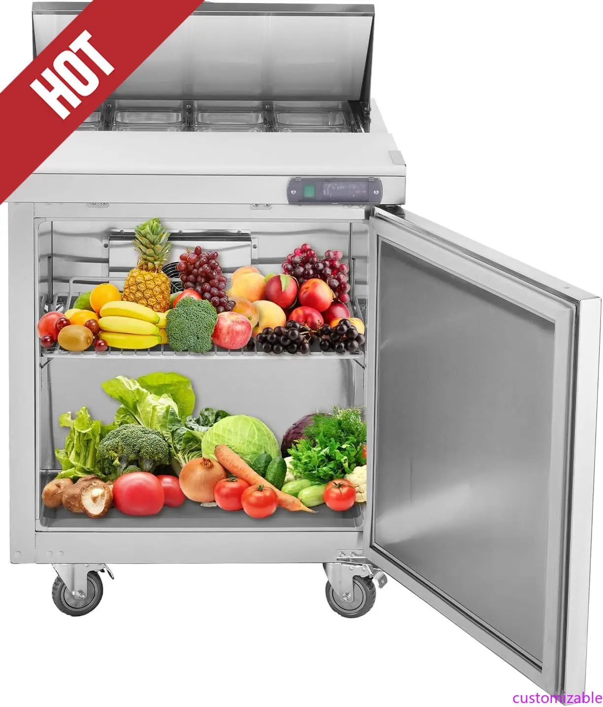 Anpassbarer 27-Zoll-Kühlschrank-Sandwich- und Salatvorbereitungstisch, gekühlte Lebensmittelzubereitungstisch aus Edelstahl, 7,4 cu. ft wi
