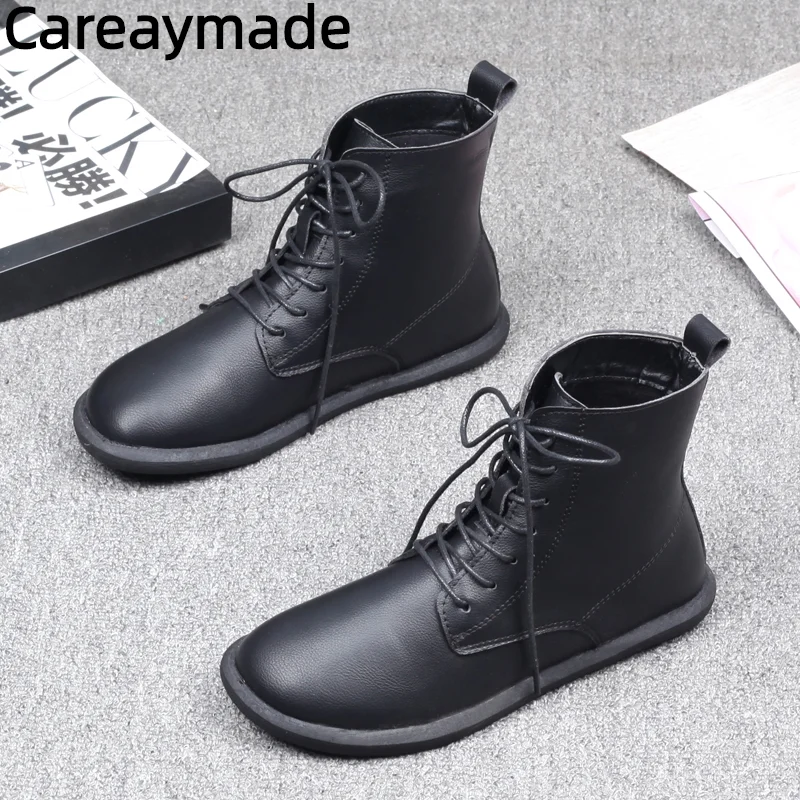 

Careaymade-Handmade Genuine leather Women's Popular Short Boots Super Flat Bottom Cool boots Plush warm Boots big size 35-43