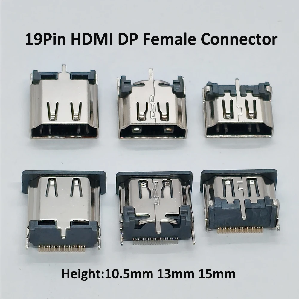 1Pcs 19Pin HDMI DP Female Connector SMT Recessed Side Insert Horizontal Angled Vertical Straight PCB Mount Socket Connector