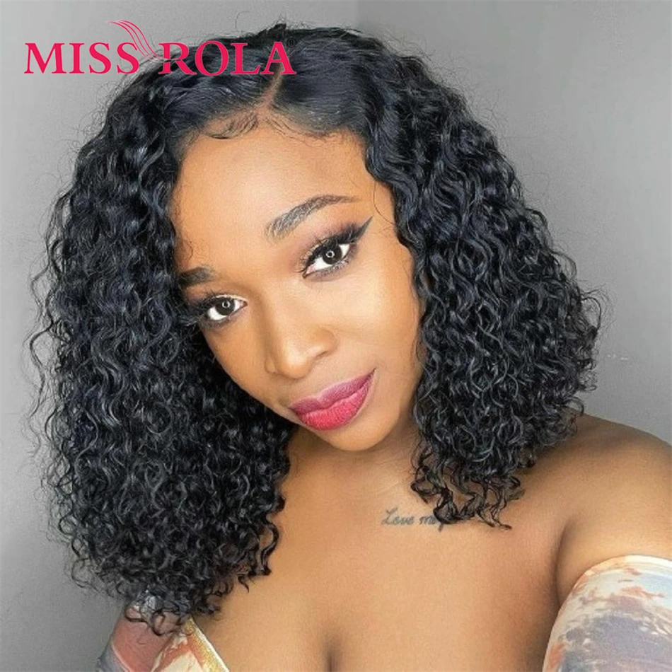 Miss Rola Hair Kinky Curly Short Bob Wigs 100% Human Hair Lace Wigs Remy Brazilian Bob Hair Wigs 180% Density Pre Plucked