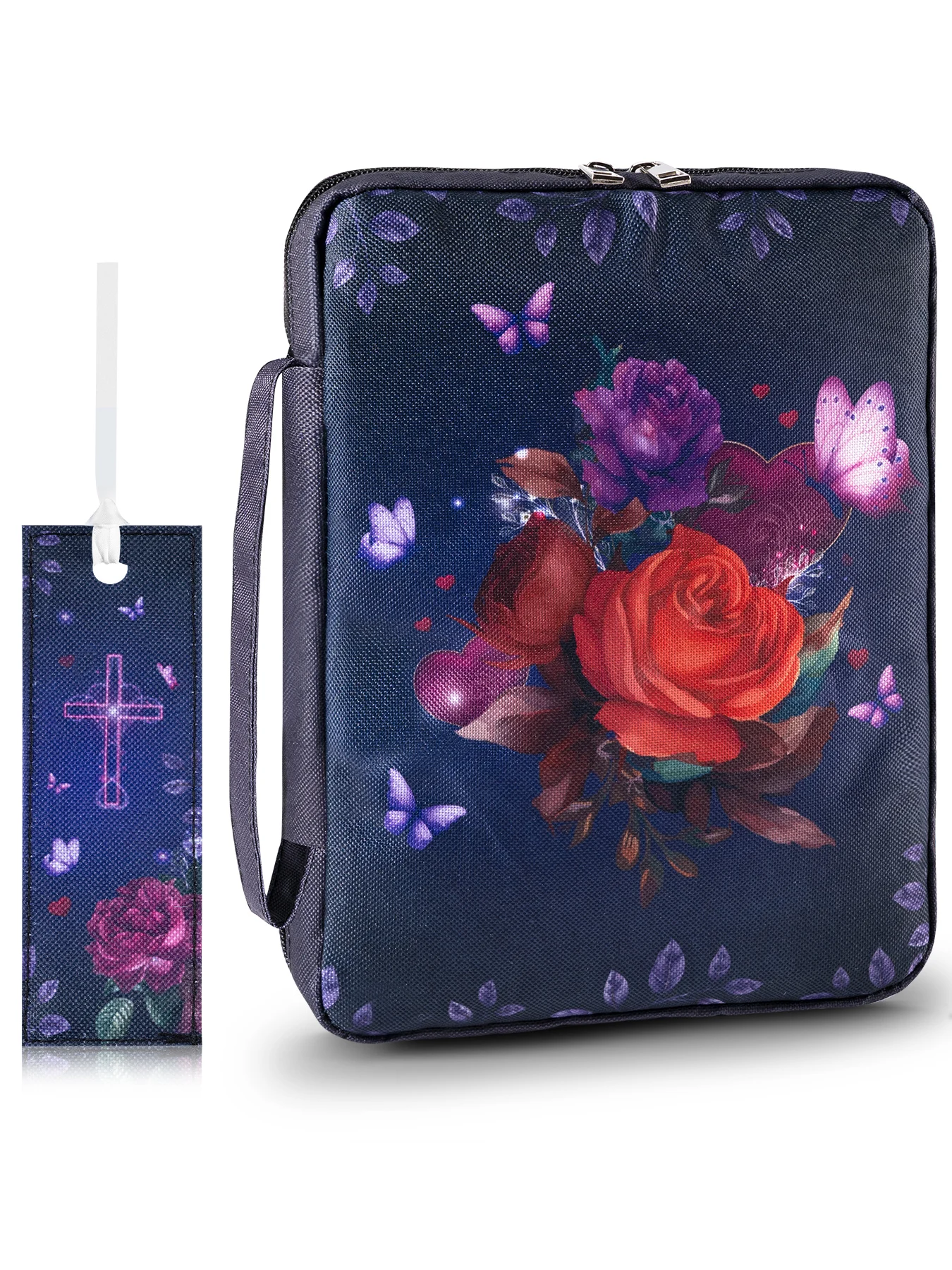 Funda bíblica de poliéster con estampado Floral de rosa roja, a la moda, con asa, bolsillo con cremallera y regalo Ideal, 1 ud.