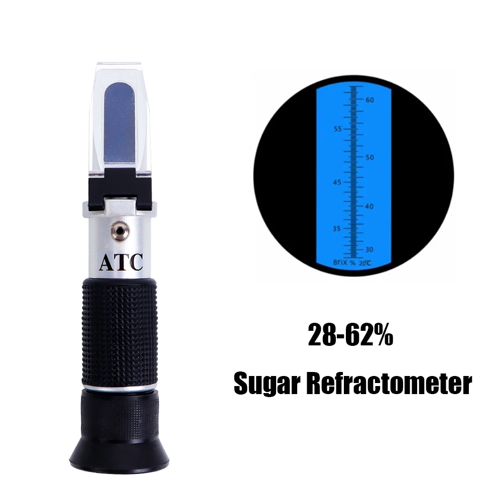 HandHeld Sugar Refractometer 28-62% ATC Brix Tester Sugar Meter High Concentration Densimeter for Fruit Sauce Juice Jam Drinks